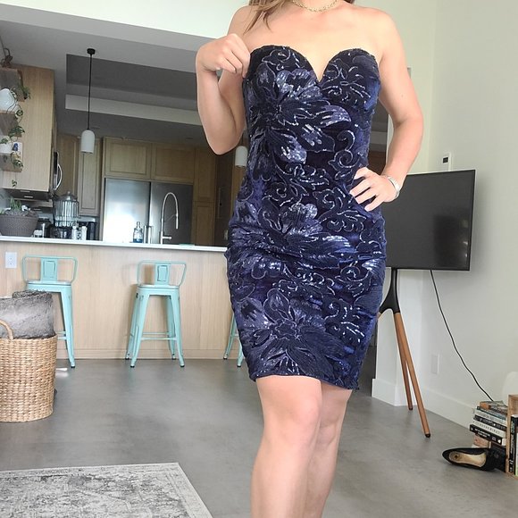 Blue velvet and sparkle dress - Picture 1 of 2
